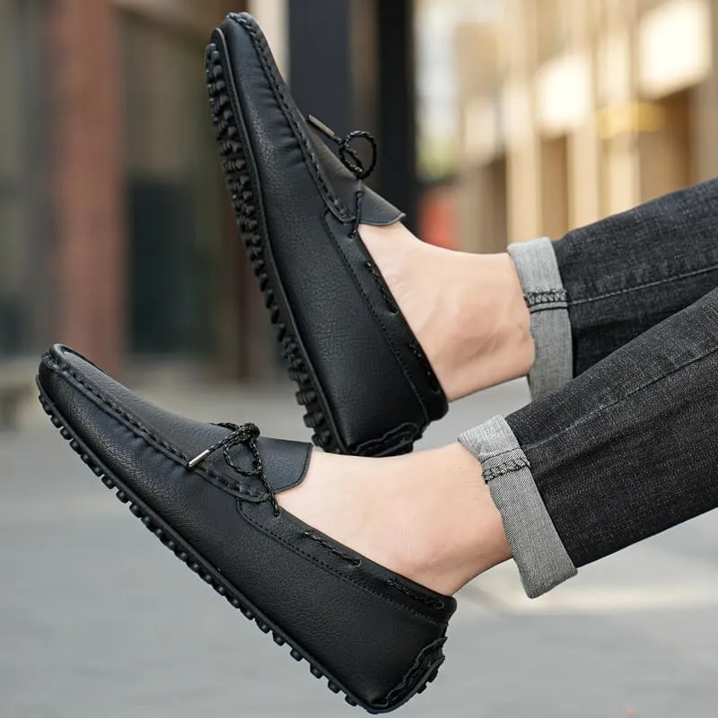 Mens Loafers Vegan Nubuck Leather Boatshoes Anti-Slip Flat Heel Flexible Walking Slip On