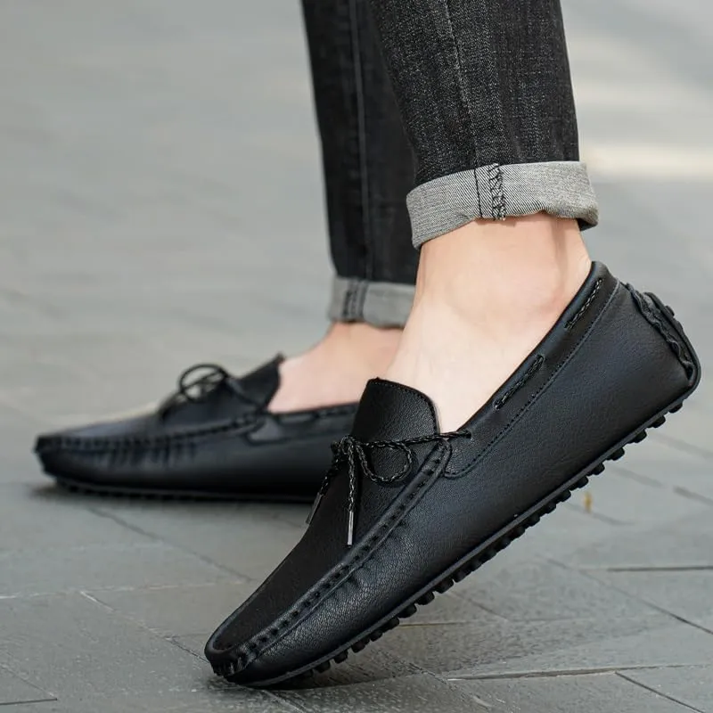 Mens Loafers Vegan Nubuck Leather Boatshoes Anti-Slip Flat Heel Flexible Walking Slip On