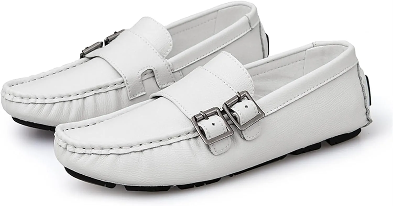 Men's Monk Strap Loafers  Vegan Leather Slip-Ons with Stitching Details, Round Toe, Comfortable & Slip-Resistant, Flat Heel for Walking