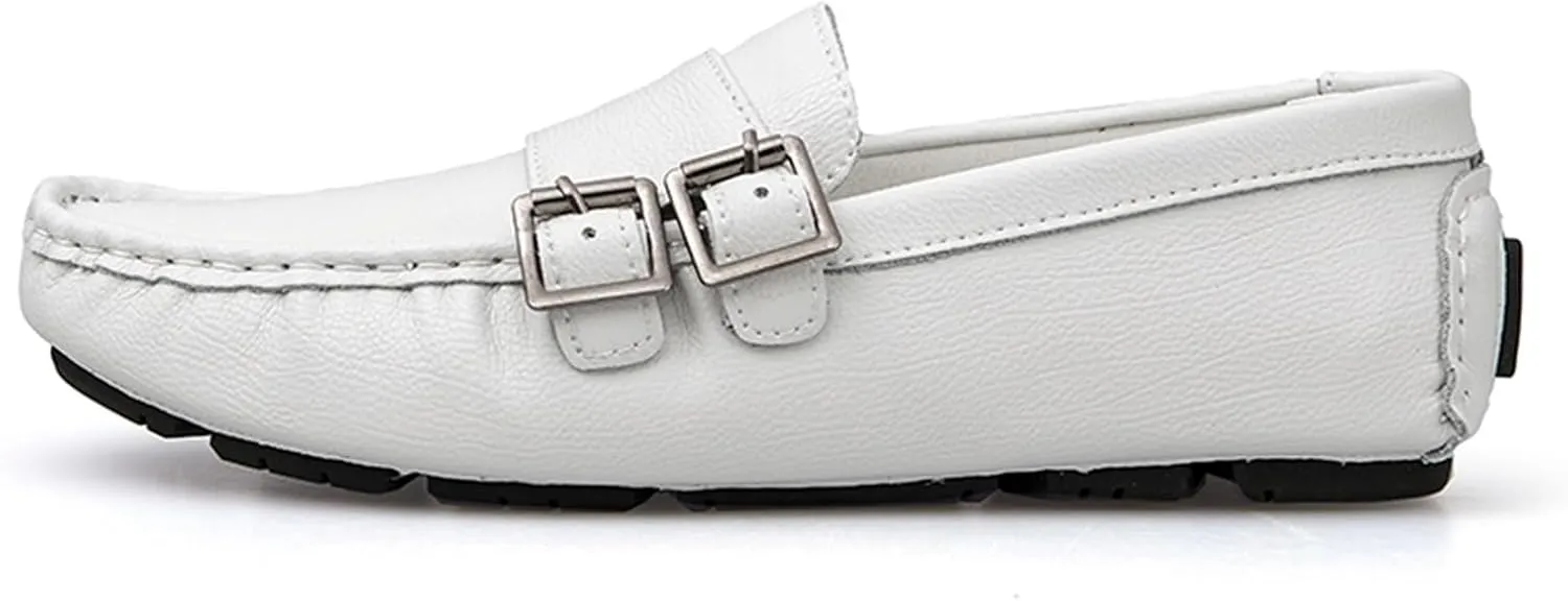 Men's Monk Strap Loafers  Vegan Leather Slip-Ons with Stitching Details, Round Toe, Comfortable & Slip-Resistant, Flat Heel for Walking
