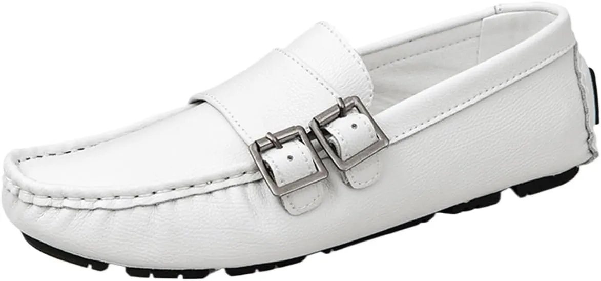 Men's Monk Strap Loafers  Vegan Leather Slip-Ons with Stitching Details, Round Toe, Comfortable & Slip-Resistant, Flat Heel for Walking