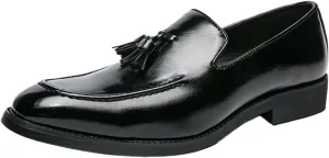 Men's Tassel Loafers  Breathable Vegan Leather, Burnished Toe, Slip-Resistant, Flat Heel, Comfortable Casual Slip-Ons for Outdoor & Everyday Wear
