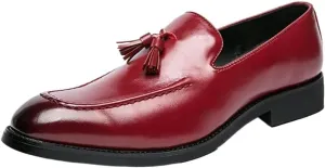 Men's Tassel Loafers  Breathable Vegan Leather, Burnished Toe, Slip-Resistant, Flat Heel, Comfortable Casual Slip-Ons for Outdoor & Everyday Wear