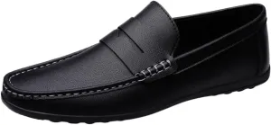Men's Vegan Leather Loafers - Round Toe, Comfortable Flat Heel, Lightweight Classic Slip-On Shoes
