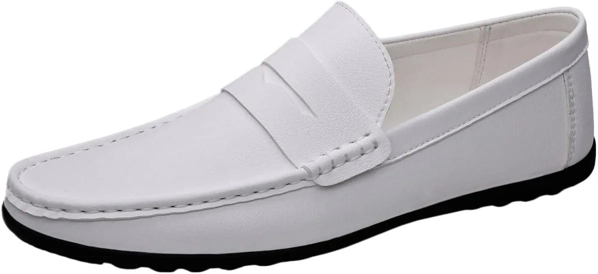 Men's Vegan Leather Loafers - Round Toe, Comfortable Flat Heel, Lightweight Classic Slip-On Shoes
