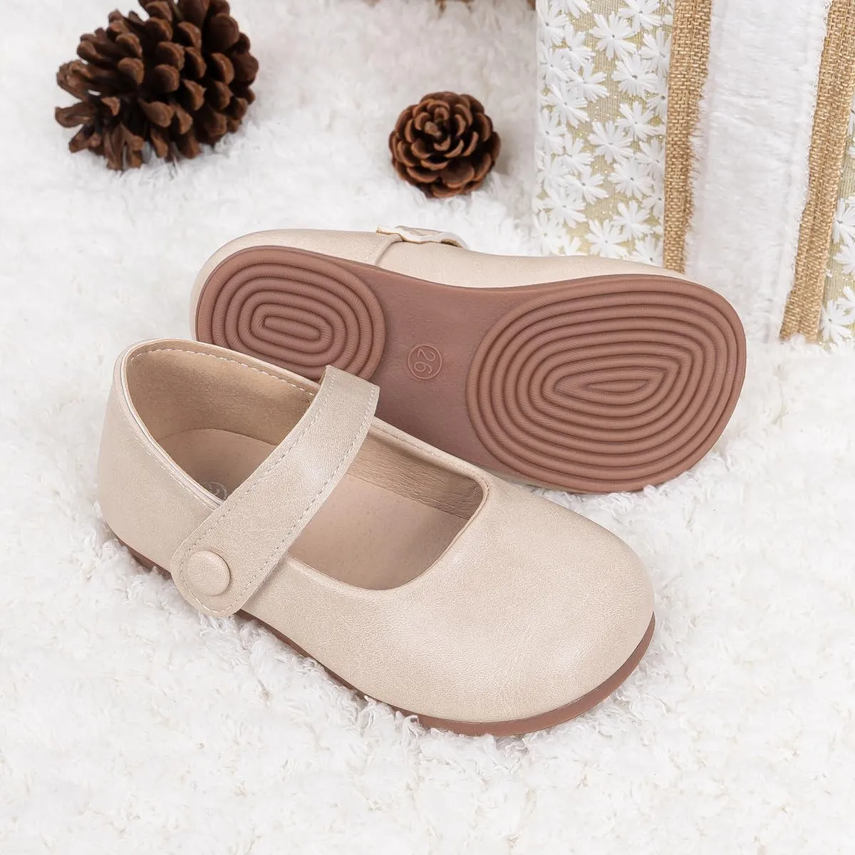 Miamooi Toddler Girl Mary Jane Flats Girls Dress Shoes for Party Wedding School Uniform Shoes Soft Cute Non-Slip Flat for Walking