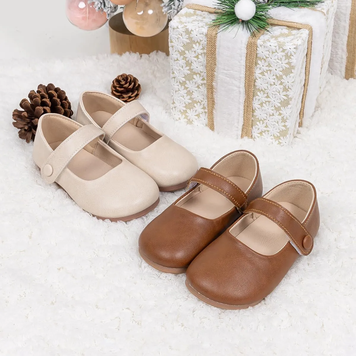 Miamooi Toddler Girl Mary Jane Flats Girls Dress Shoes for Party Wedding School Uniform Shoes Soft Cute Non-Slip Flat for Walking