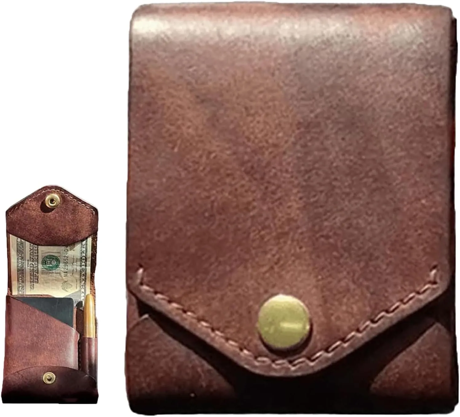 Multifunctional Compact Wallet, Handmade Leather Card Holder/Wallet, Slim Minimalist Wallet, Built-In Pen Slot, Wallet For Put Flat Banknotes For Daily Commuting, Business, Travel 1 Pack