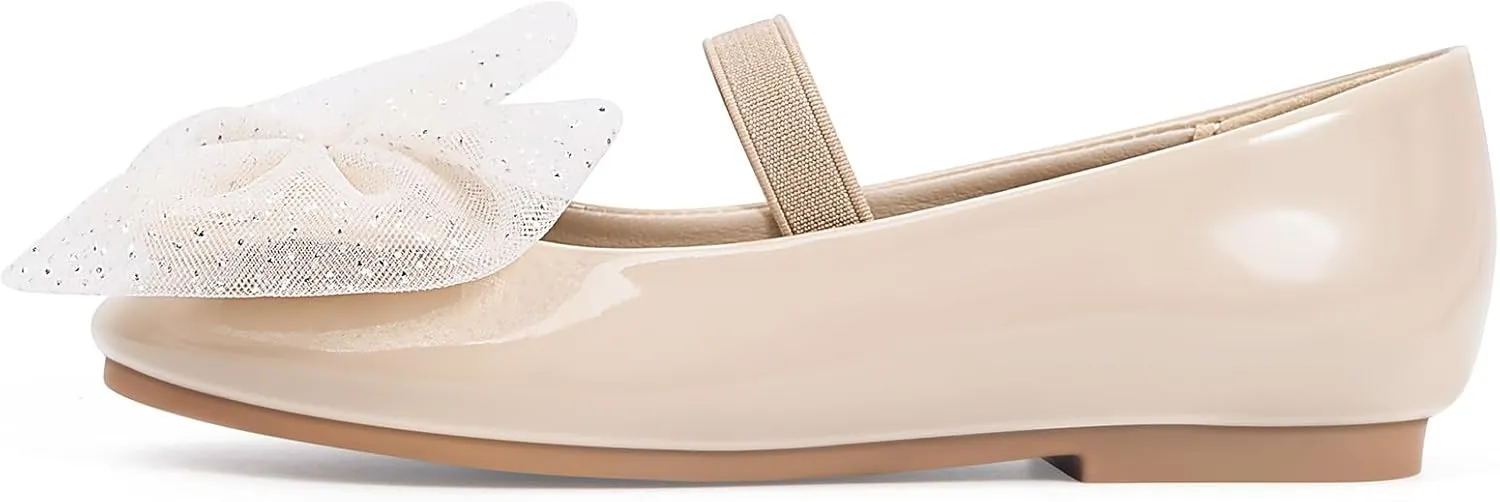 MUSSHOE Toddler Girls Dress Shoes Bow Girls Shoes Flower Mary Jane Flats Ballet Shoes for Kids