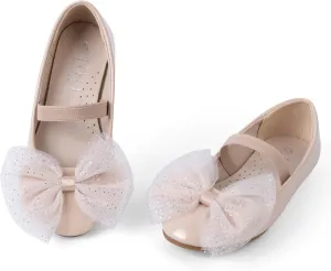 MUSSHOE Toddler Girls Dress Shoes Bow Girls Shoes Flower Mary Jane Flats Ballet Shoes for Kids