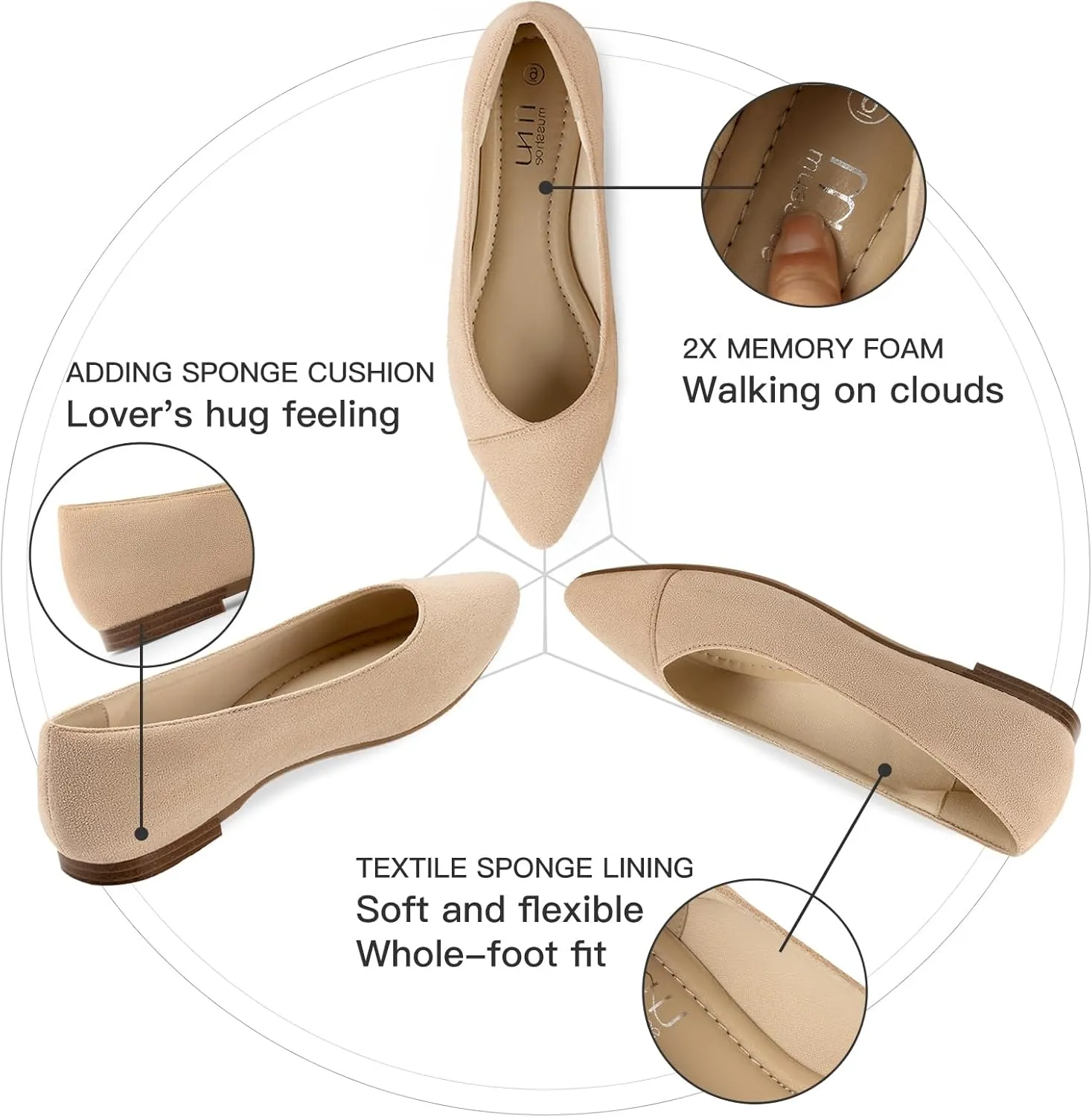 MUSSHOE Womens Ballet Flat Shoes Comfortable Pointed Toe Slip on Black Shoes for Woman Classic Soft Shoes