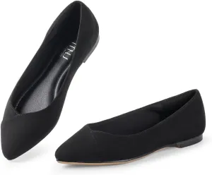 MUSSHOE Womens Ballet Flat Shoes Comfortable Pointed Toe Slip on Black Shoes for Woman Classic Soft Shoes