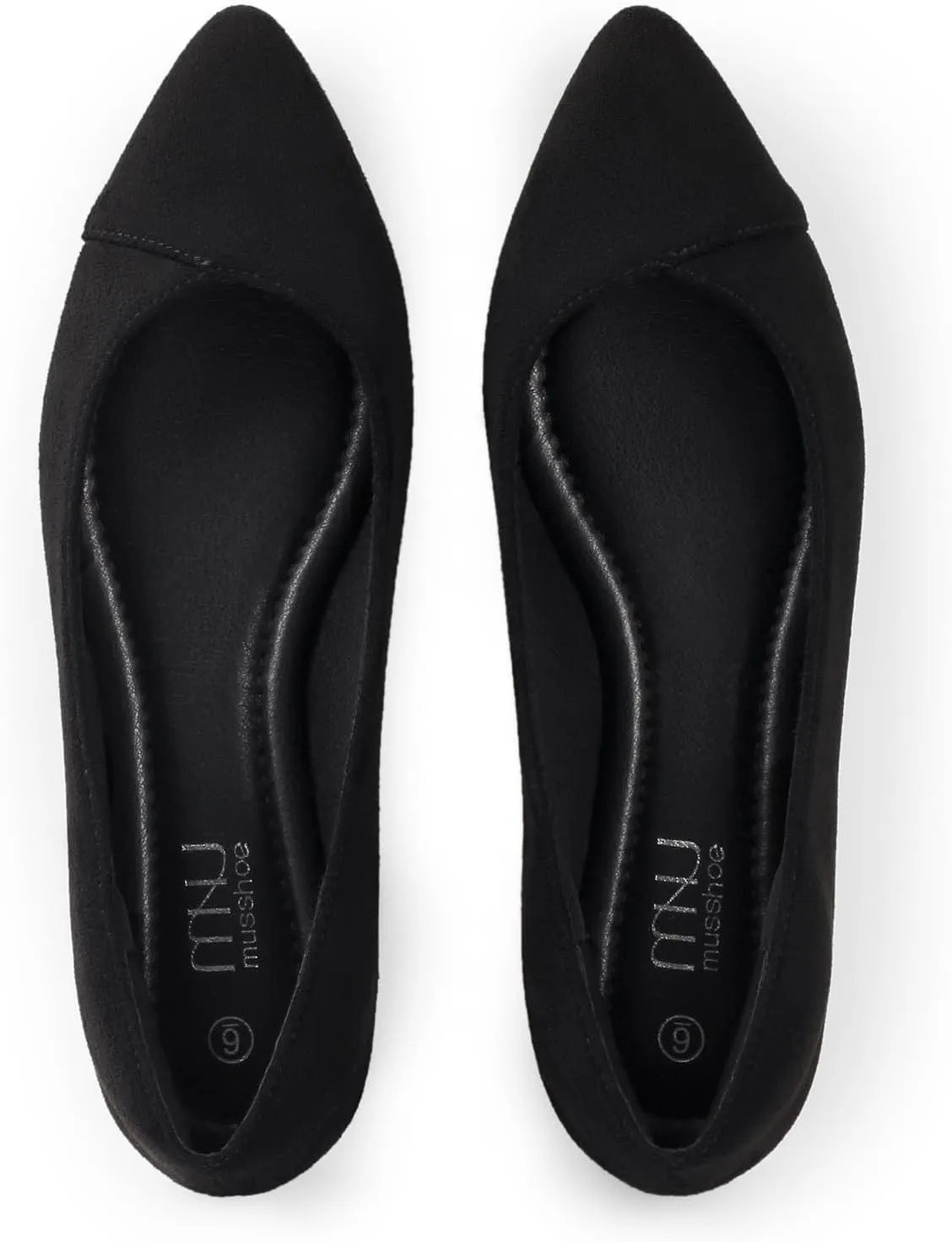 MUSSHOE Womens Ballet Flat Shoes Comfortable Pointed Toe Slip on Black Shoes for Woman Classic Soft Shoes