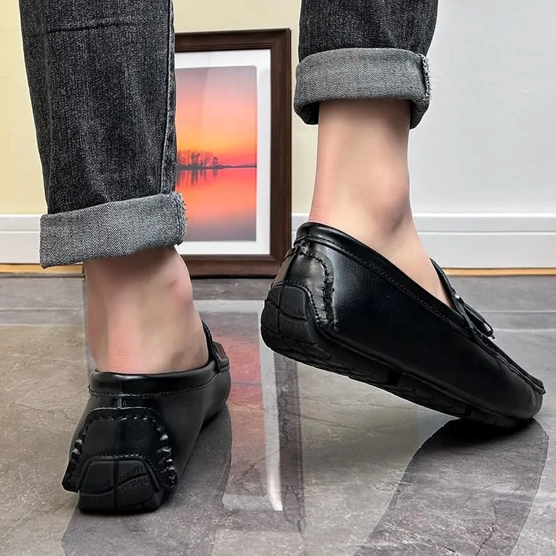 New Loafers for Men Round Toe Vegan Leather Brogue Embossed with Tassel Driving Loafers Anti-Slip Flexible Flat Heel Party Classic Slip On