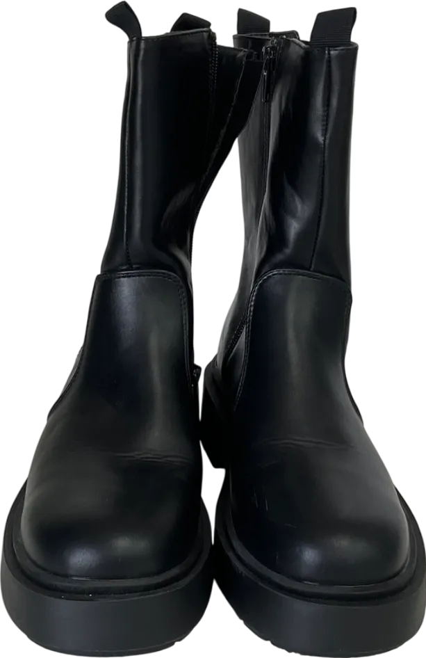 New Look Black High Ankle Chunky Cleated Chelsea Boots UK 6 EU 39 