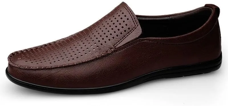 New Men's Loafers Round Toe Vegan Leather Breathable Loafer Shoes Flat Heel Lightweight Comfortable Party Wedding Slip-on