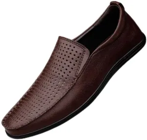 New Men's Loafers Round Toe Vegan Leather Breathable Loafer Shoes Flat Heel Lightweight Comfortable Party Wedding Slip-on