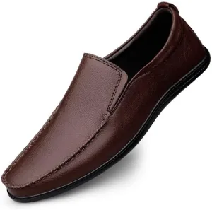 New Men's Loafers Round Toe Vegan Leather Breathable Loafer Shoes Flat Heel Lightweight Comfortable Party Wedding Slip-on