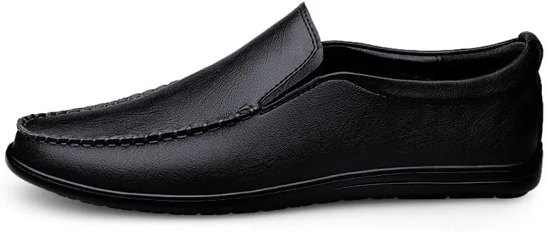 New Men's Loafers Round Toe Vegan Leather Breathable Loafer Shoes Flat Heel Lightweight Comfortable Party Wedding Slip-on