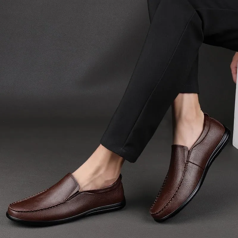 New Men's Loafers Round Toe Vegan Leather Breathable Loafer Shoes Flat Heel Lightweight Comfortable Party Wedding Slip-on