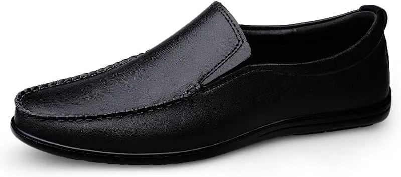 New Men's Loafers Round Toe Vegan Leather Breathable Loafer Shoes Flat Heel Lightweight Comfortable Party Wedding Slip-on