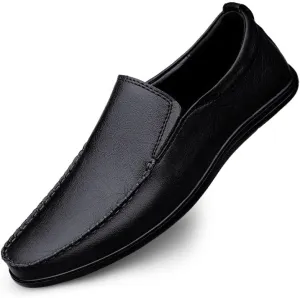 New Men's Loafers Round Toe Vegan Leather Breathable Loafer Shoes Flat Heel Lightweight Comfortable Party Wedding Slip-on