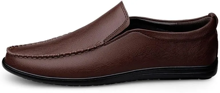 New Men's Loafers Round Toe Vegan Leather Breathable Loafer Shoes Flat Heel Lightweight Comfortable Party Wedding Slip-on