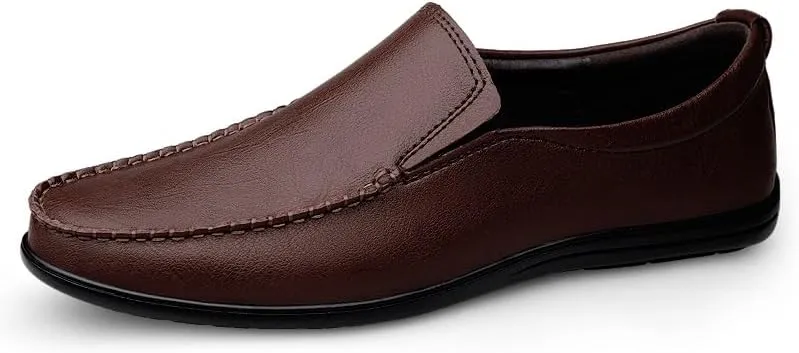 New Men's Loafers Round Toe Vegan Leather Breathable Loafer Shoes Flat Heel Lightweight Comfortable Party Wedding Slip-on