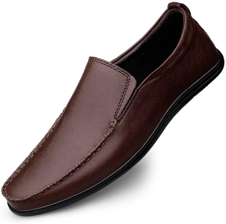 New Men's Loafers Round Toe Vegan Leather Breathable Loafer Shoes Flat Heel Lightweight Comfortable Party Wedding Slip-on