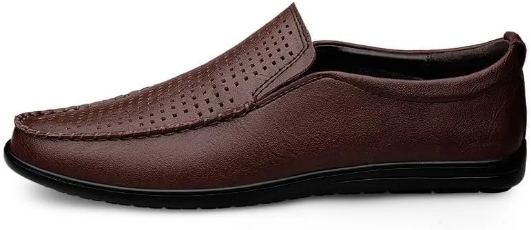 New Men's Loafers Round Toe Vegan Leather Breathable Loafer Shoes Flat Heel Lightweight Comfortable Party Wedding Slip-on
