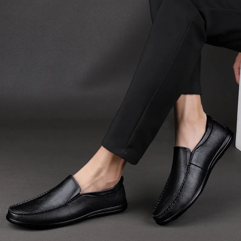 New Men's Loafers Round Toe Vegan Leather Breathable Loafer Shoes Flat Heel Lightweight Comfortable Party Wedding Slip-on
