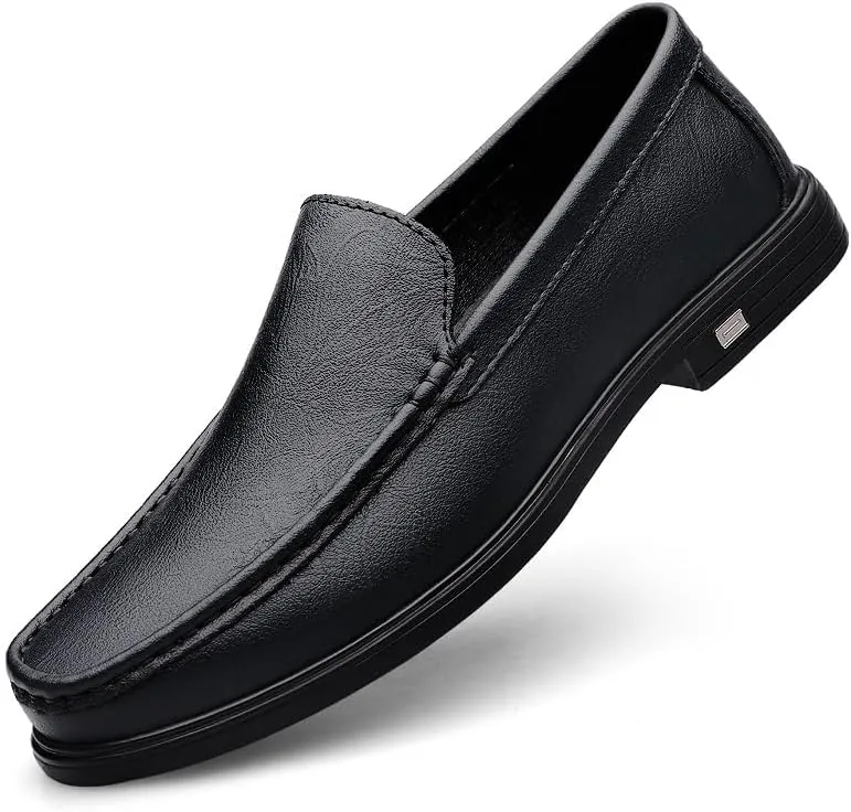 New Mens Loafers Shoe Round Toe Solid Color Vegan Leather Loafer Shoes Lightweight Flat Heel Resistant Classic Walking Slip On