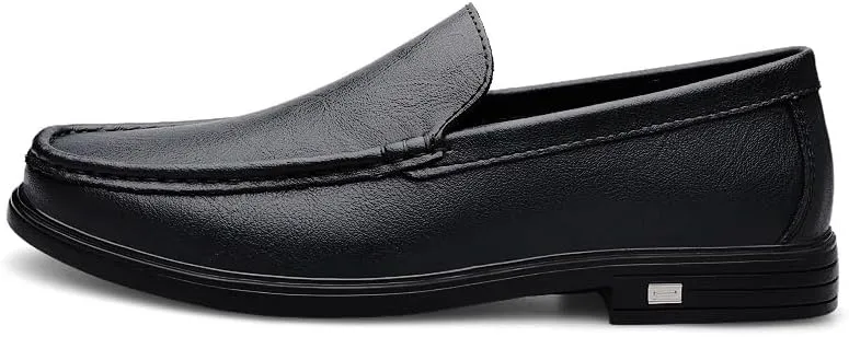 New Mens Loafers Shoe Round Toe Solid Color Vegan Leather Loafer Shoes Lightweight Flat Heel Resistant Classic Walking Slip On