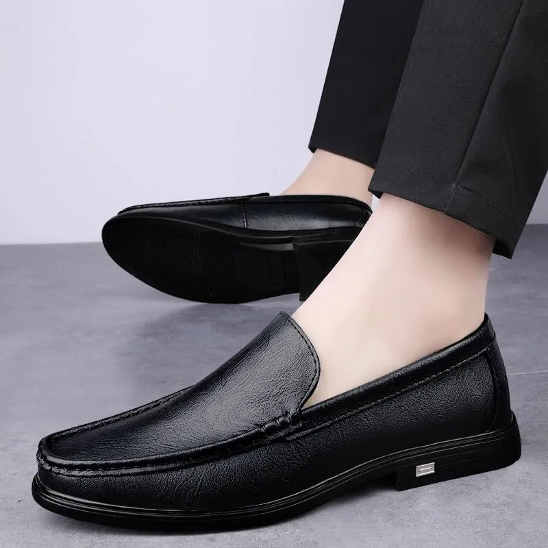 New Mens Loafers Shoe Round Toe Solid Color Vegan Leather Loafer Shoes Lightweight Flat Heel Resistant Classic Walking Slip On