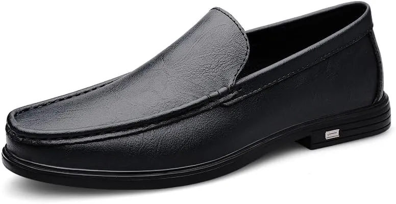 New Mens Loafers Shoe Round Toe Solid Color Vegan Leather Loafer Shoes Lightweight Flat Heel Resistant Classic Walking Slip On