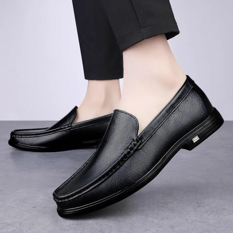 New Mens Loafers Shoe Round Toe Solid Color Vegan Leather Loafer Shoes Lightweight Flat Heel Resistant Classic Walking Slip On