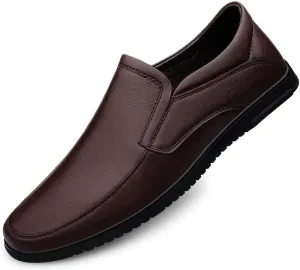 New Mens Loafers Shoe Solid Color Vegan Leather Slip Resistant Loafer Shoes Resistant Flat Heel Anti-Slip Outdoor Slip On