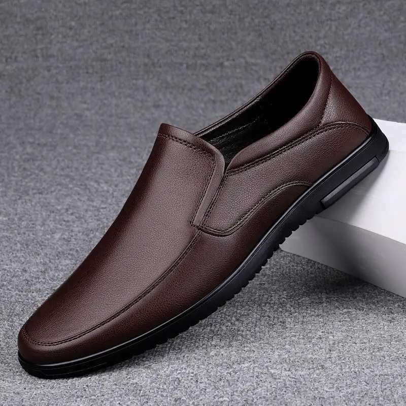 New Mens Loafers Shoe Solid Color Vegan Leather Slip Resistant Loafer Shoes Resistant Flat Heel Anti-Slip Outdoor Slip On