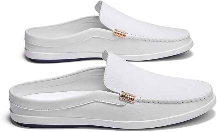 New Men's Loafers Shoes Round Toe Vegan Leather Half Loafers Shoes Flat Heel Flexible Anti-Slip Casual Party Slip-ons