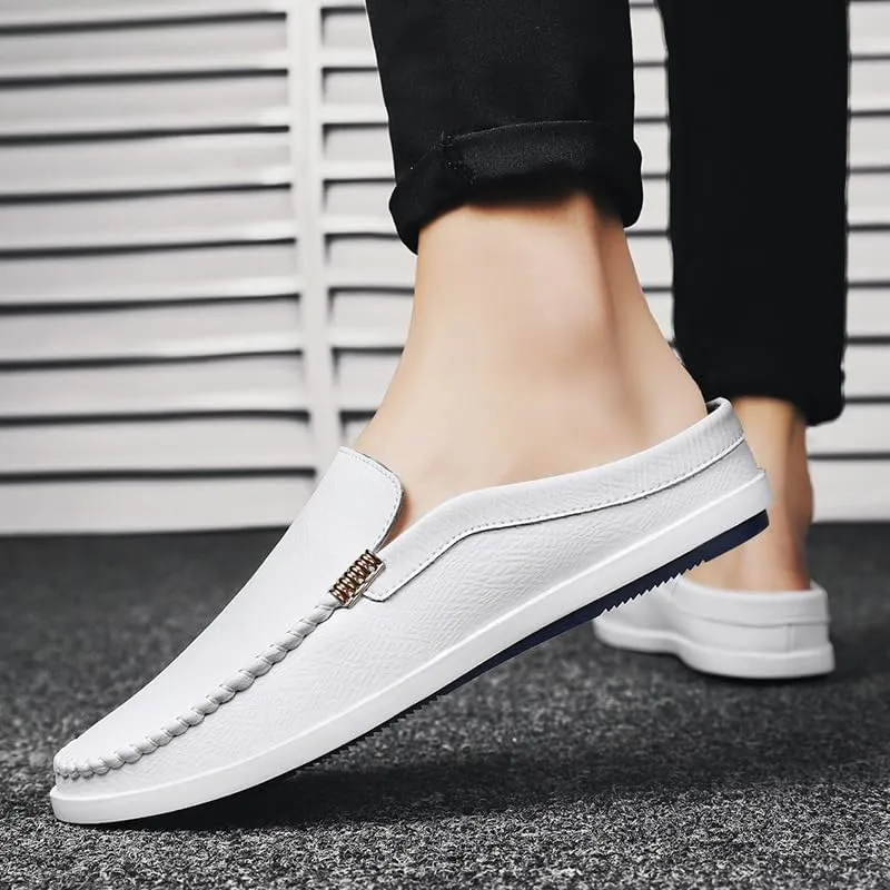 New Men's Loafers Shoes Round Toe Vegan Leather Half Loafers Shoes Flat Heel Flexible Anti-Slip Casual Party Slip-ons
