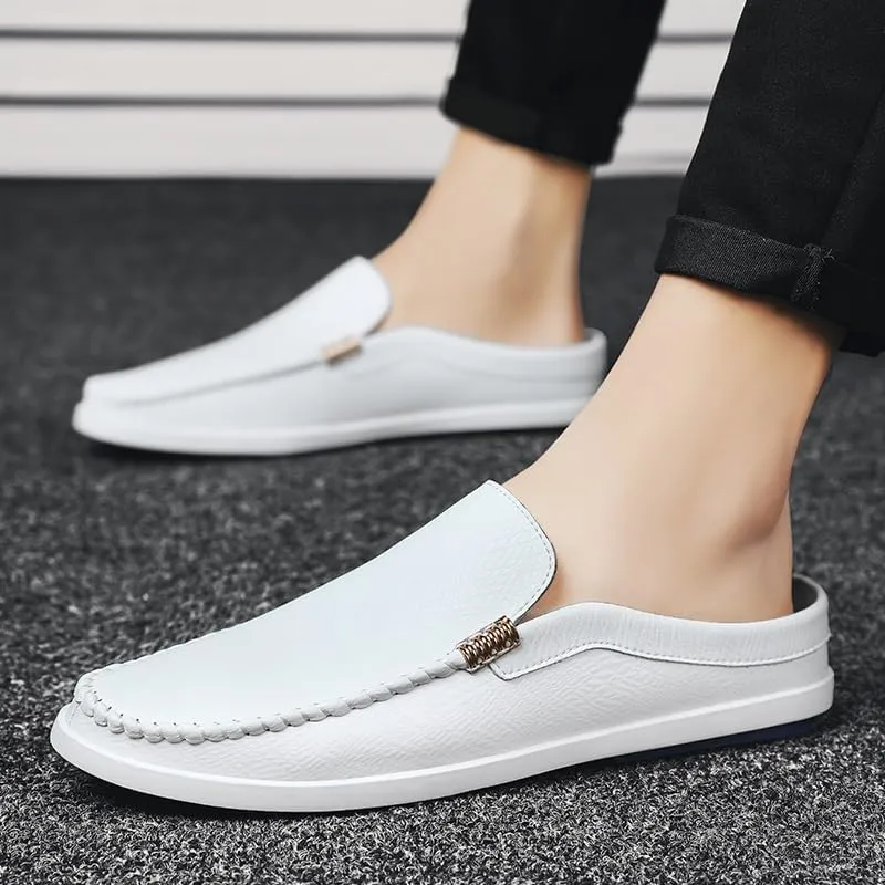 New Men's Loafers Shoes Round Toe Vegan Leather Half Loafers Shoes Flat Heel Flexible Anti-Slip Casual Party Slip-ons