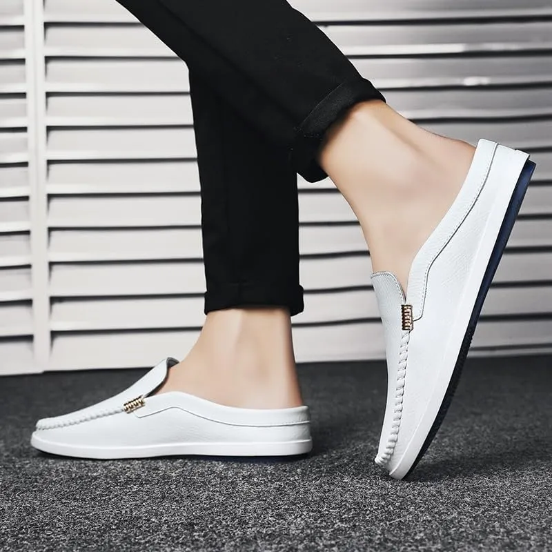 New Men's Loafers Shoes Round Toe Vegan Leather Half Loafers Shoes Flat Heel Flexible Anti-Slip Casual Party Slip-ons