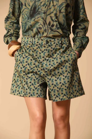 New York Cozy bermuda chino donna in raso cotone stretch con stampa foglie relaxed fit