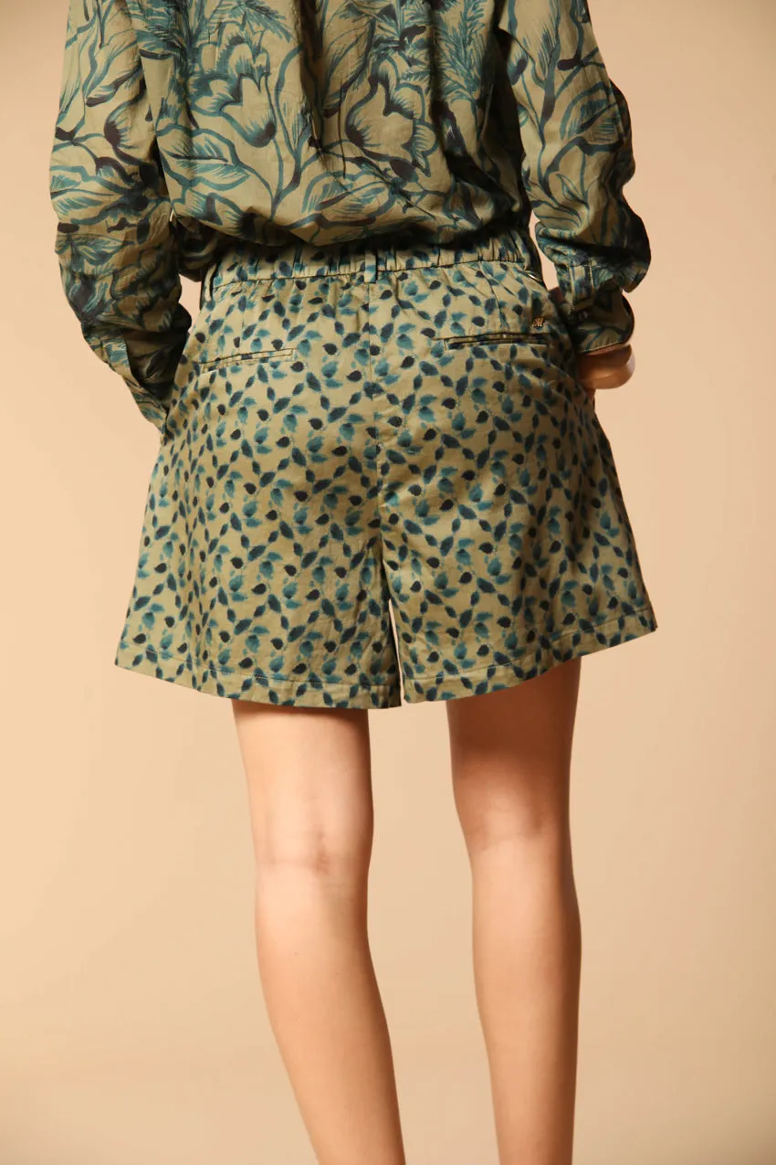 New York Cozy bermuda chino donna in raso cotone stretch con stampa foglie relaxed fit