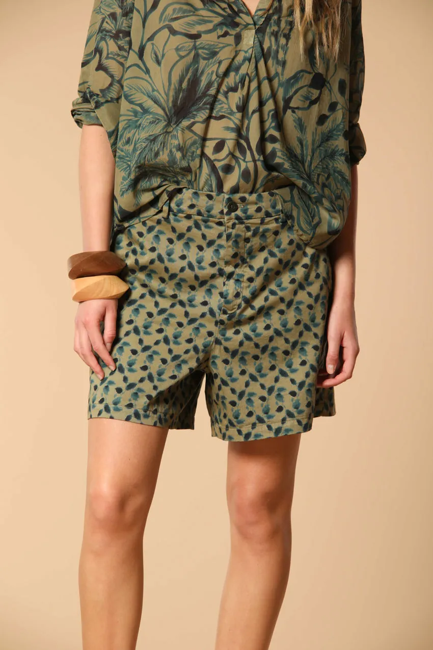 New York Cozy bermuda chino donna in raso cotone stretch con stampa foglie relaxed fit