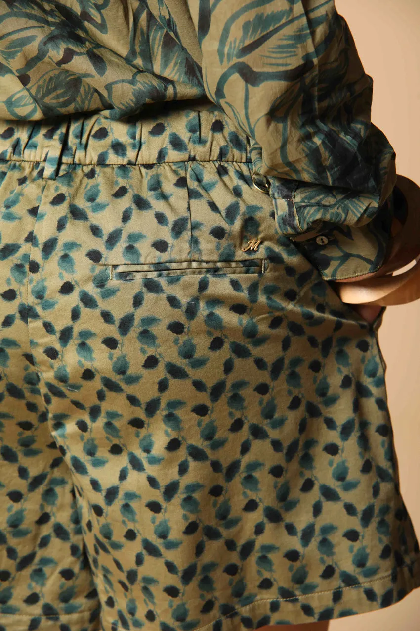 New York Cozy bermuda chino donna in raso cotone stretch con stampa foglie relaxed fit
