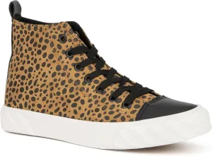 Olivia Miller Women's Fashion Shoes, Leopard Print Rubber Sole Lace Up Slip On Round Toe Casual Classic Comfortable High Top Flat Fashion Sneakers