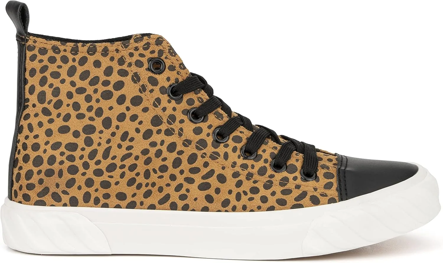 Olivia Miller Women's Fashion Shoes, Leopard Print Rubber Sole Lace Up Slip On Round Toe Casual Classic Comfortable High Top Flat Fashion Sneakers