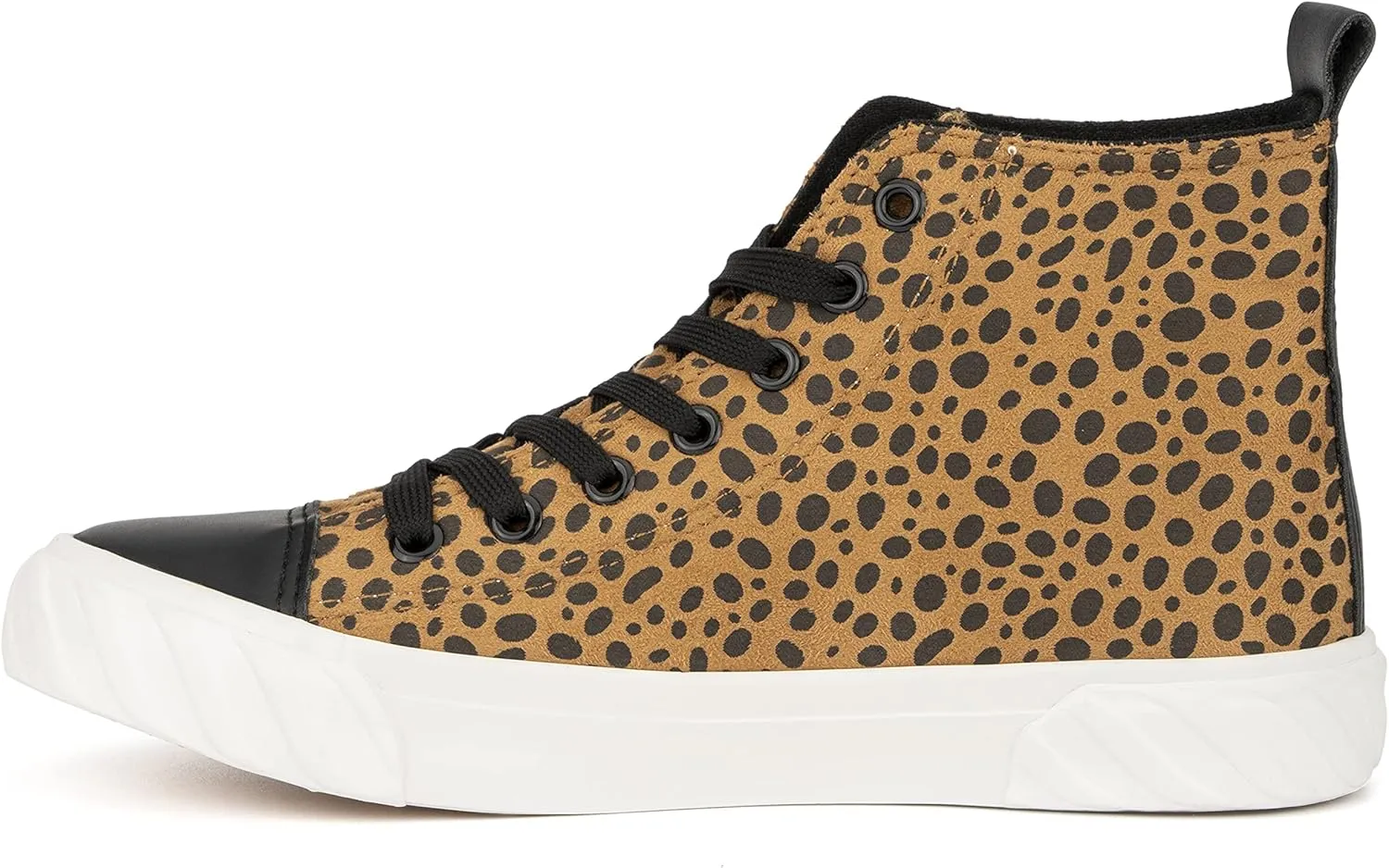 Olivia Miller Women's Fashion Shoes, Leopard Print Rubber Sole Lace Up Slip On Round Toe Casual Classic Comfortable High Top Flat Fashion Sneakers
