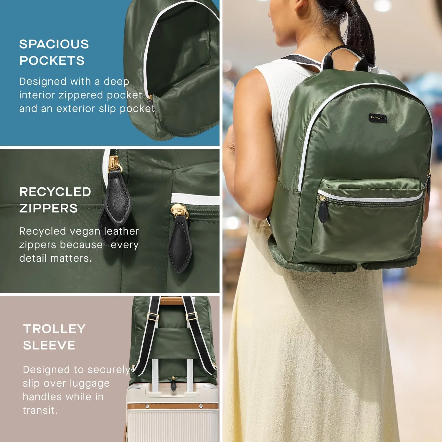 Paravel Fold Up Travel Backpack | Packable and Lightweight Foldable Travel Bag | Carry On Nylon Backpack with Trolley Sleeve, Scuba Navy